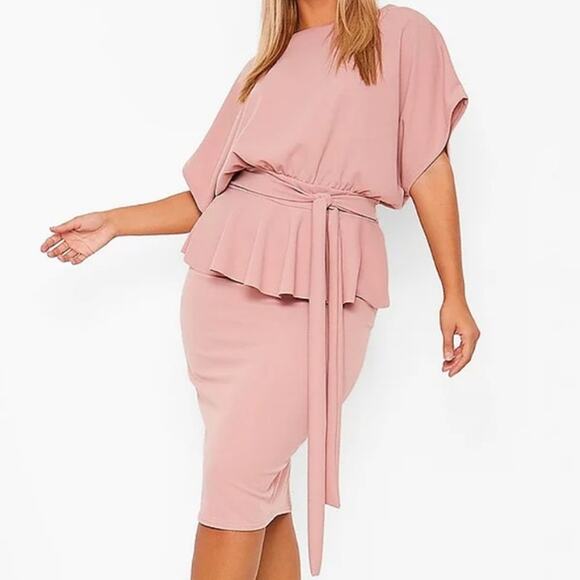 Boohoo Plus Peplum Dress Blush Rose Pink Size 20 - Picture 4 of 8